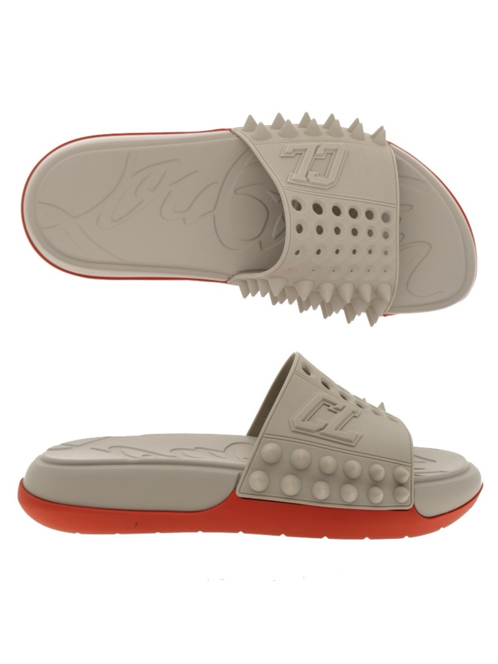 Christian Louboutin Take It Easy Slides Grey Rubber Size 10 US New